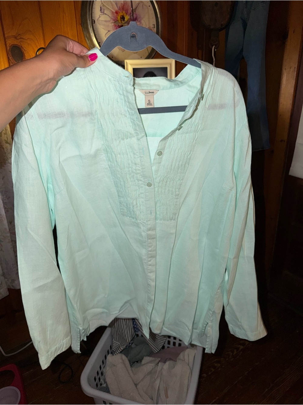 L.L. Bean Women's Mint Green Button-Front Tunic Shirt